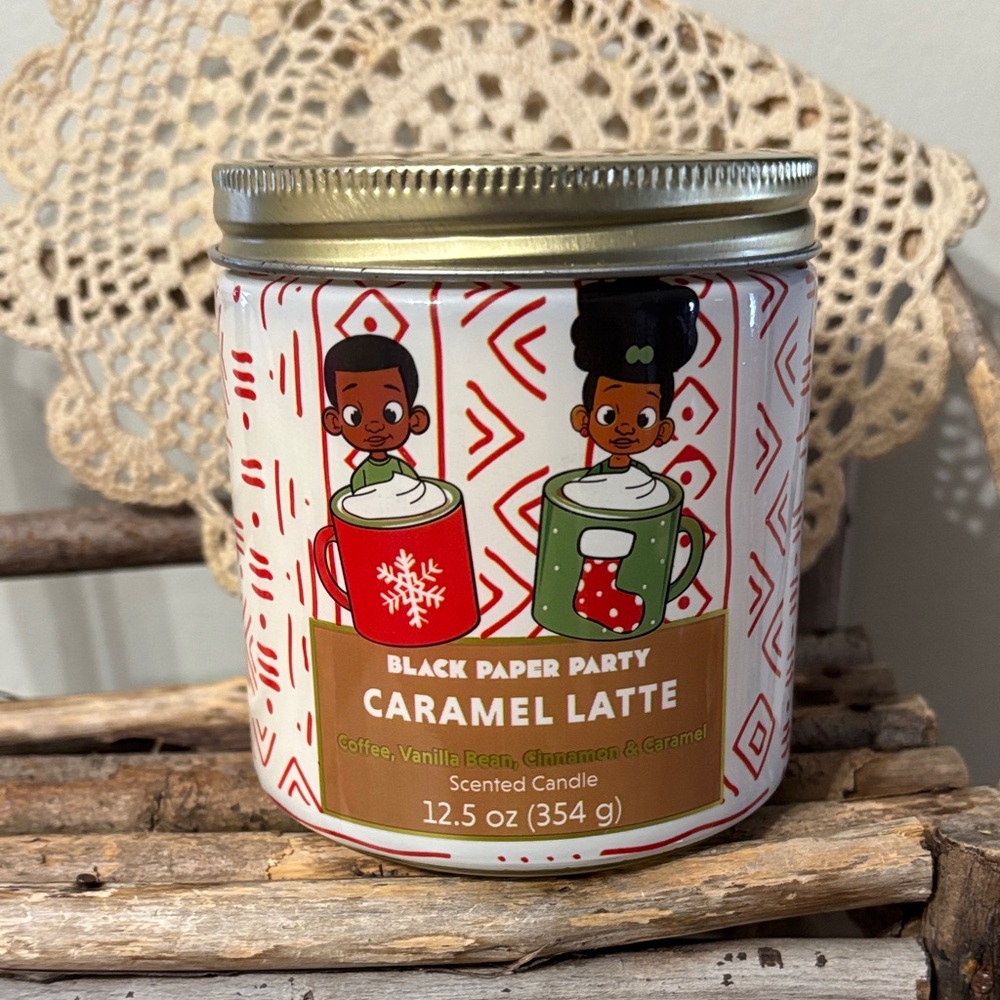 NEW Black Paper Party Caramel Latte 12.5 oz Scented Candle GLASS JAR